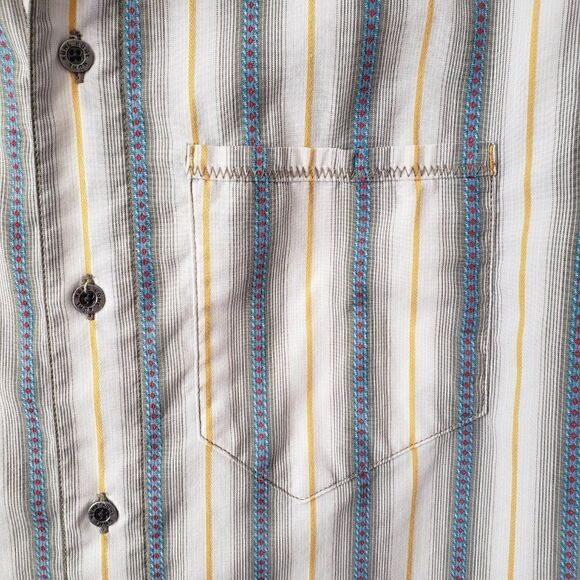 Kuhl Bohemian Mens Short Sleeve Shirt Size S Orange Stripe Button Up Cotton - Picture 3 of 9